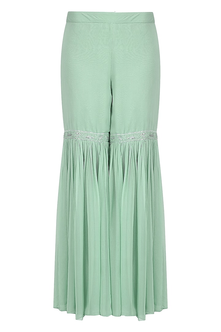 Pistachio green floral embroidered kurta and sharara pants set available only at Pernia's Pop Up Shop.