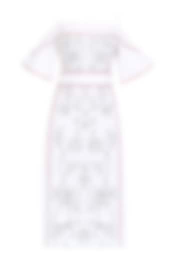 White Floral Embroidered Cold Shoulder Dress by Samatvam By Anjali Bhaskar