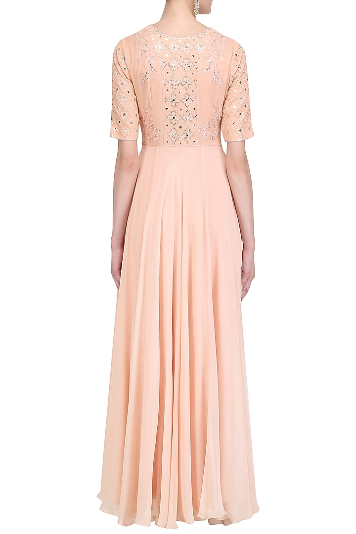 Tea rose embroidered flared anarkali set available only at Pernia's Pop Up Shop.