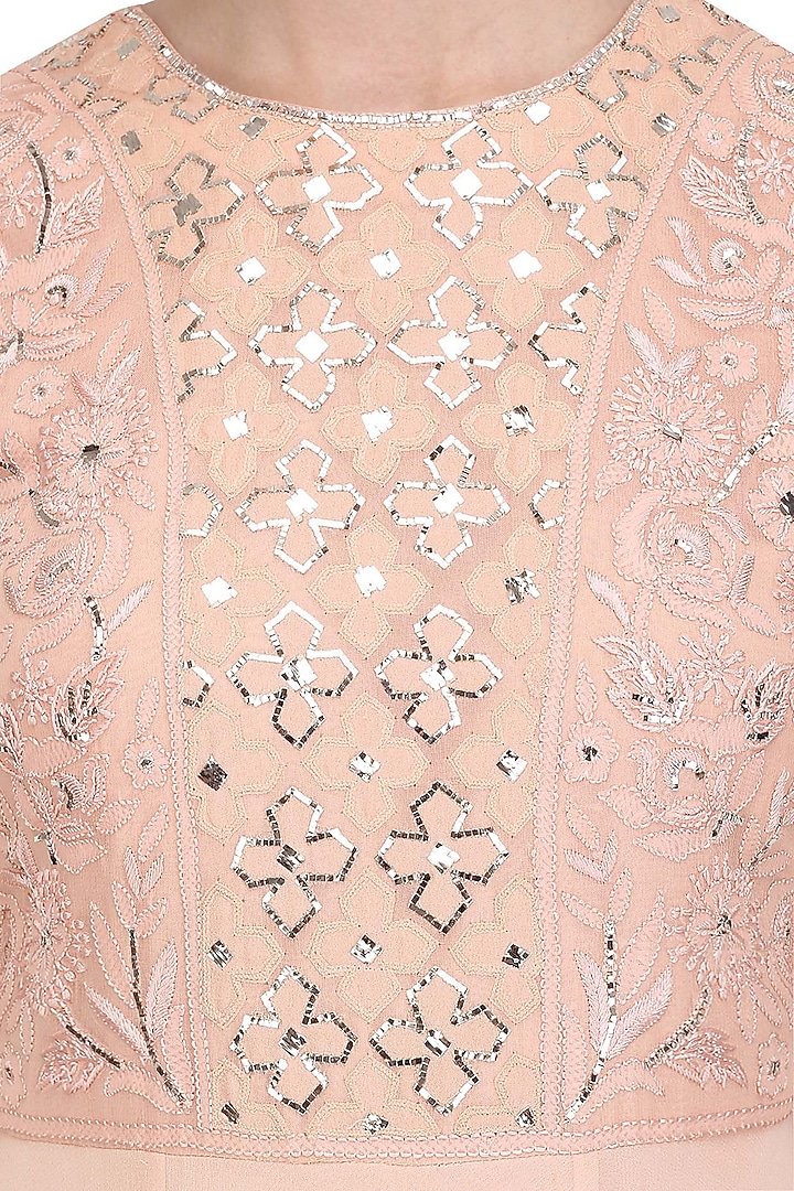 Tea rose embroidered flared anarkali set available only at Pernia's Pop Up Shop.