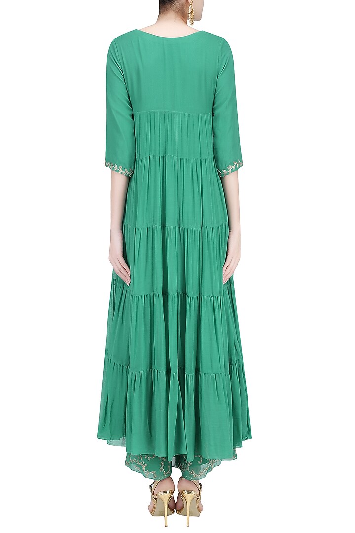 Jade green flaral embroidered flared anarkali set available only at Pernia's Pop Up Shop.