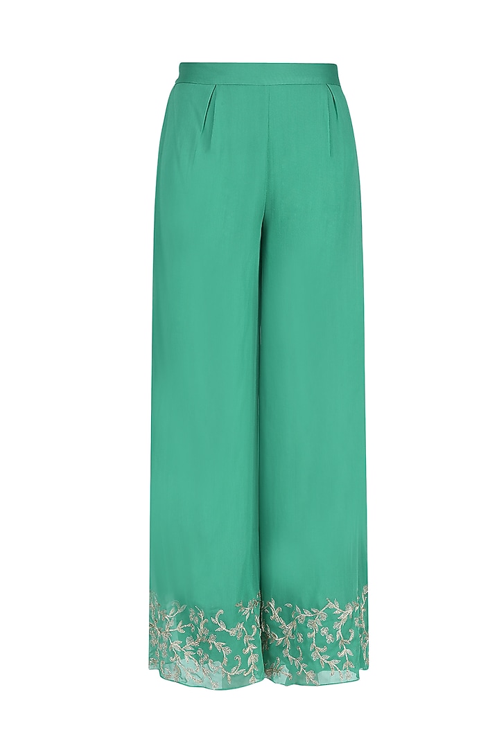 Jade green flaral embroidered flared anarkali set available only at Pernia's Pop Up Shop.