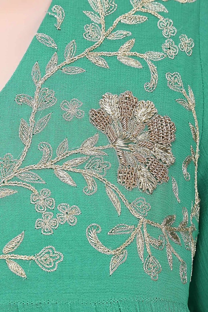 Jade green flaral embroidered flared anarkali set available only at Pernia's Pop Up Shop.