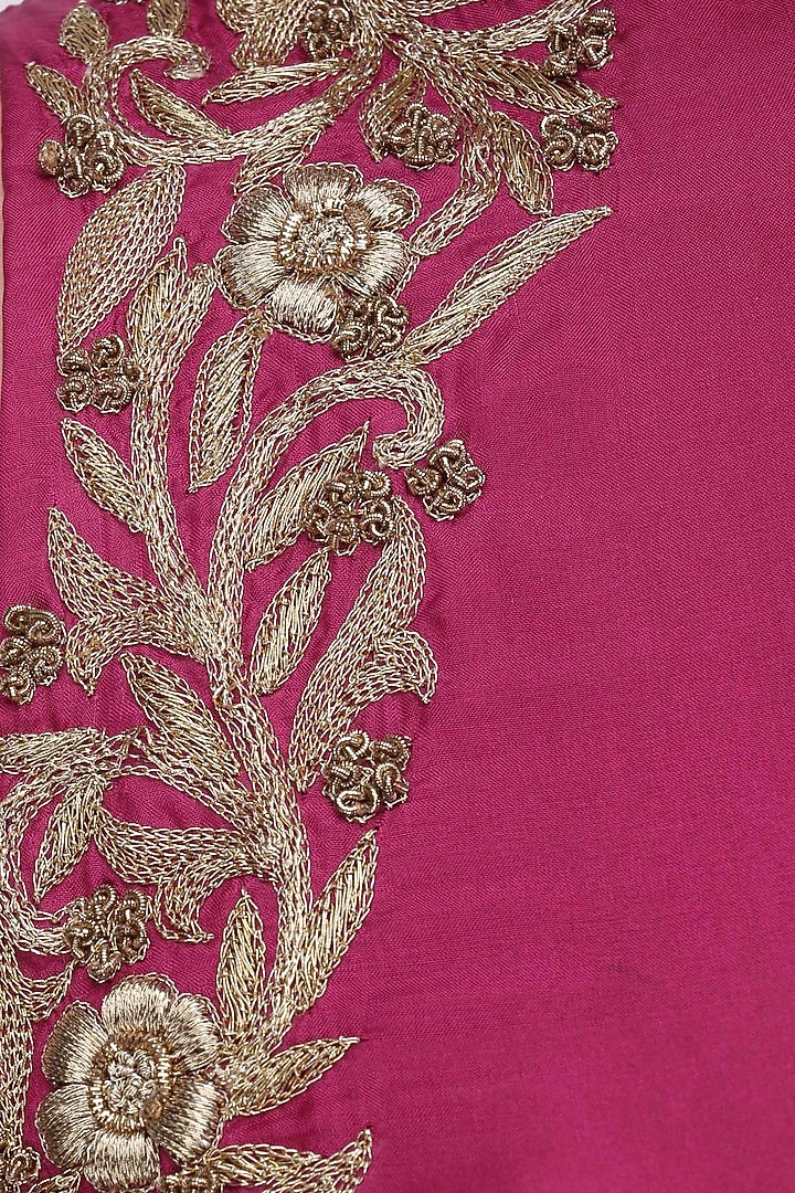 Pink floral embroidered cold shoulder kurta and pants set available only at Pernia's Pop Up Shop.
