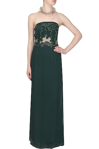 Teal Cutwork Cutdana Embellished Tube Gown by Samatvam By Anjali Bhaskar