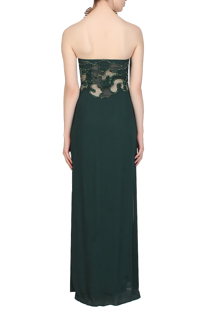 Teal cutwork cutdana embellished tube gown available only at Pernia's Pop Up Shop.