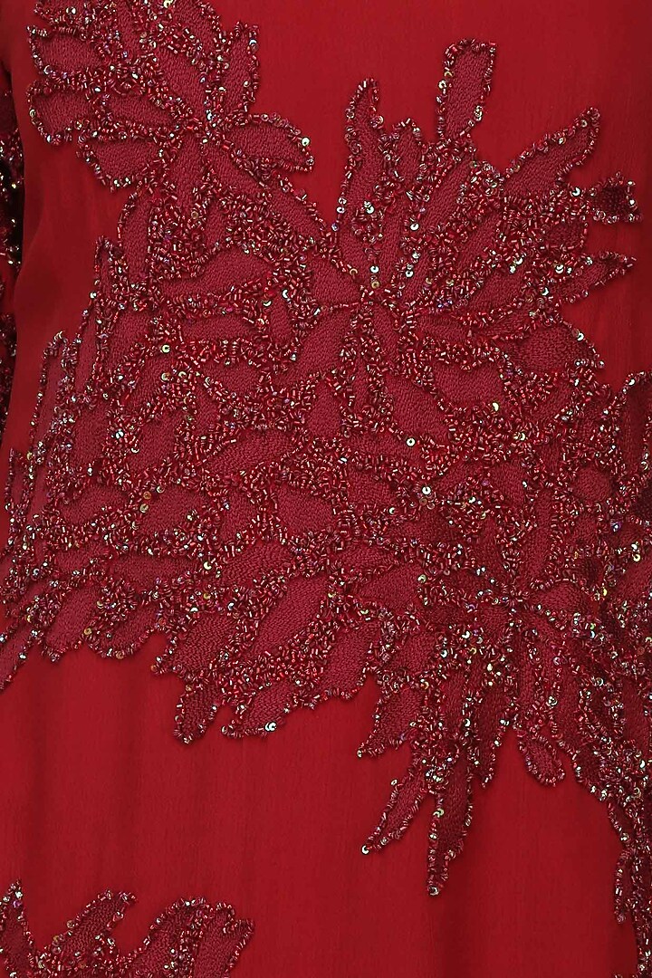 Burgundy thread and beads embellished shift dress available only at Pernia's Pop Up Shop.