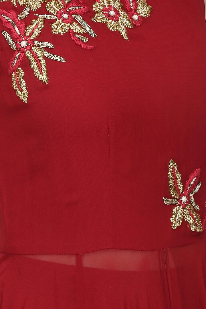 Burgundy and gold floral embroidered cape and pants set available only at Pernia's Pop Up Shop.