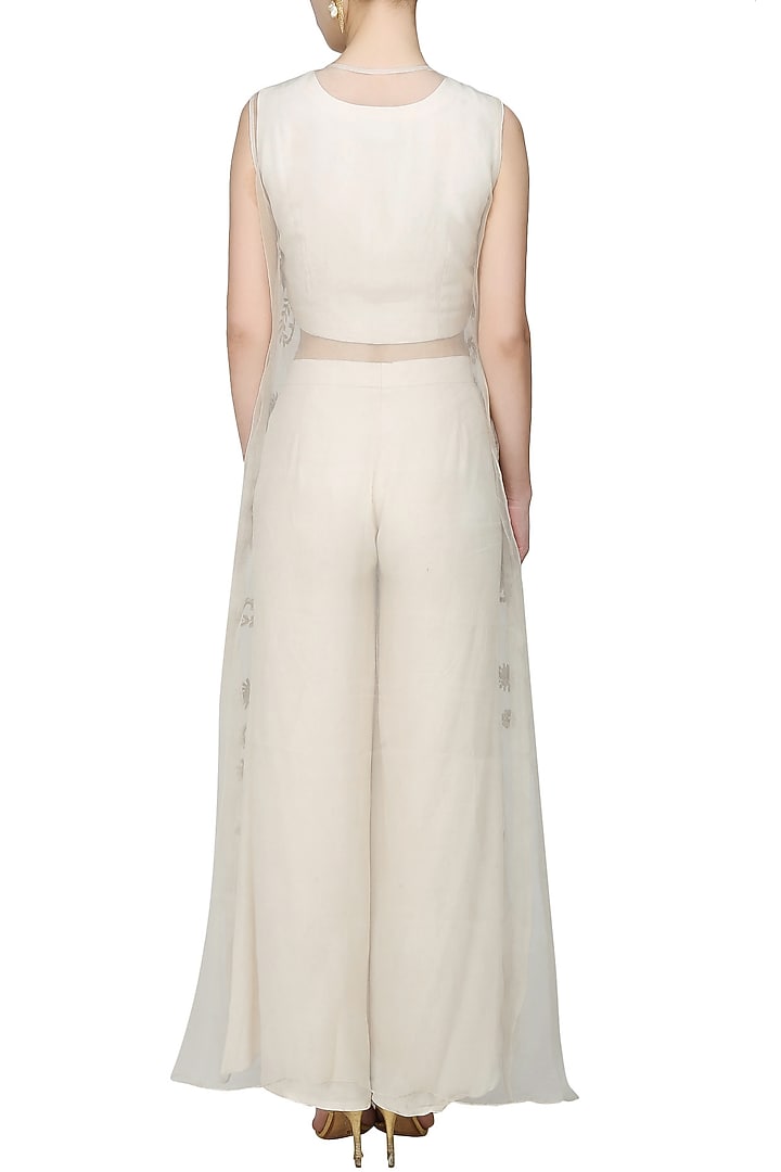 Cream and gold floral embroidered crop top, pants and cape set available only at Pernia's Pop Up Shop.