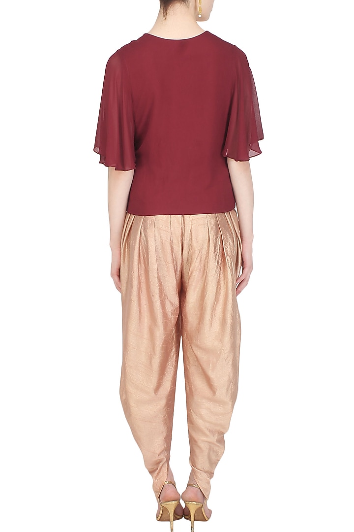 Burgundy cutdana embellished flared sleeved top available only at Pernia's Pop Up Shop.