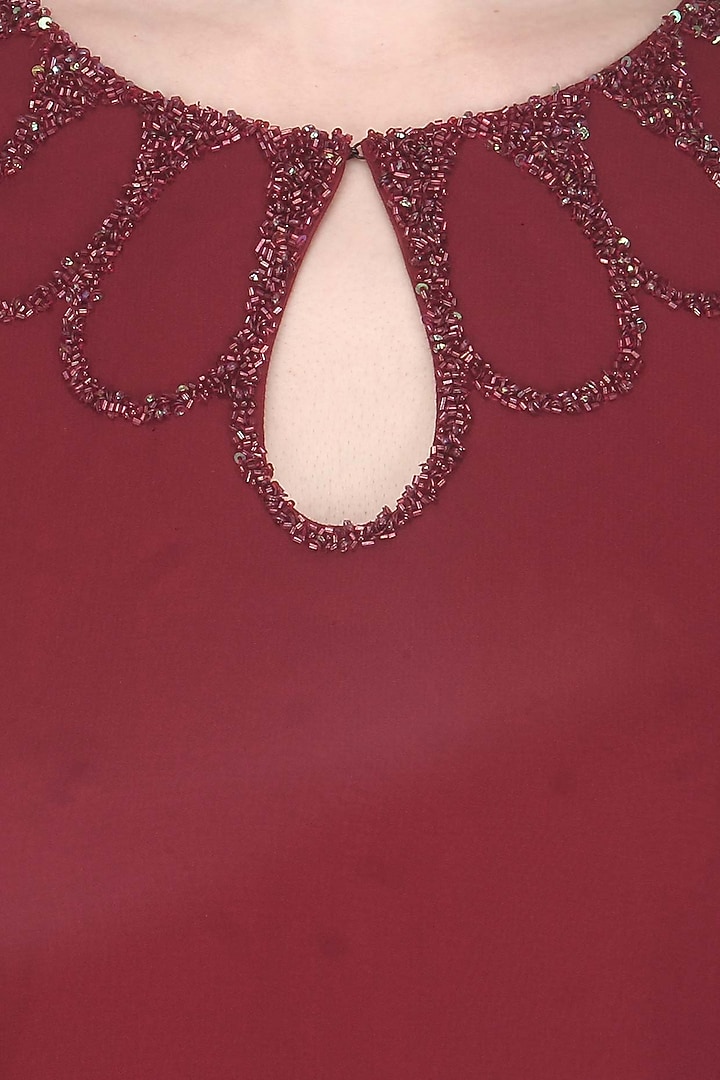 Burgundy cutdana embellished flared sleeved top available only at Pernia's Pop Up Shop.