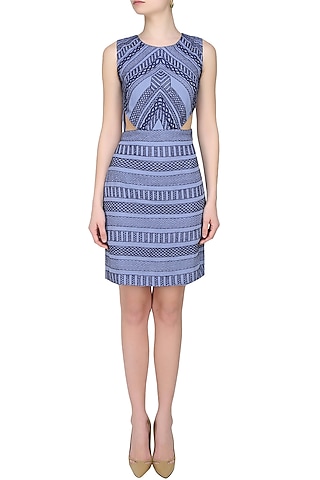 Blue Thread Embroidered Cut Out Dress by Samatvam By Anjali Bhaskar