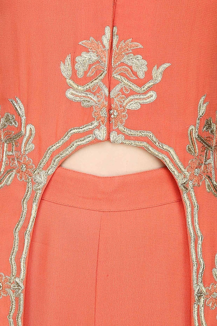 Samatvan presents CORAL & GOLD EMBROIDERED KURTA W/PANTS available only at Pernia's Pop Up Shop