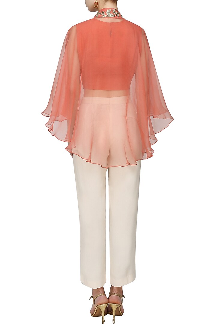Samatvan presents ORANGE EMBROIDERED CROP TOP W/SHEER EMBROIDERED CAPE available only at Pernia's Pop Up Shop