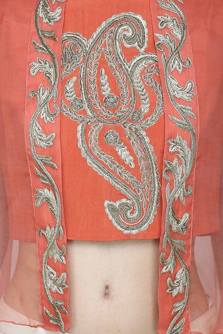 Samatvan presents ORANGE EMBROIDERED CROP TOP W/SHEER EMBROIDERED CAPE available only at Pernia's Pop Up Shop