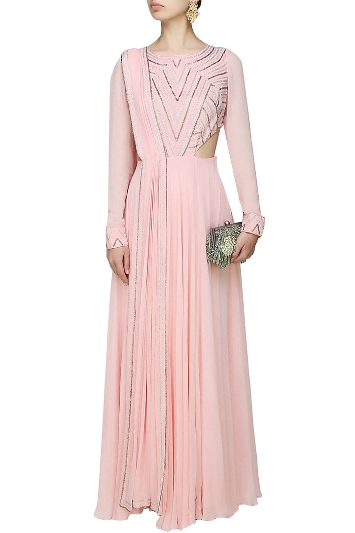 Samatvan presents PINK EMBROIDRED FLOOR LENGTH KURTA W/ATTACHED DUPATTA available only at Pernia's Pop Up Shop