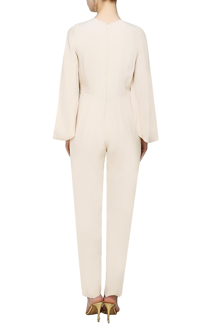 Samatvan presents CREME AND GOLD EMBROIDRED JUMPSUIT W/CAPE SLEEVES available only at Pernia's Pop Up Shop