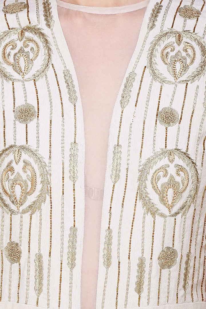 Samatvan presents CREME AND GOLD EMBROIDRED JUMPSUIT W/CAPE SLEEVES available only at Pernia's Pop Up Shop