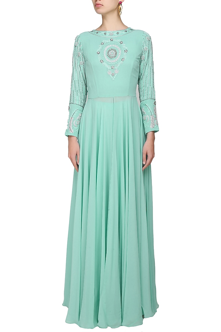 Samatvan presents BLUE EMBROIDERED SLIT KURTA W/PANTS available only at Pernia's Pop Up Shop
