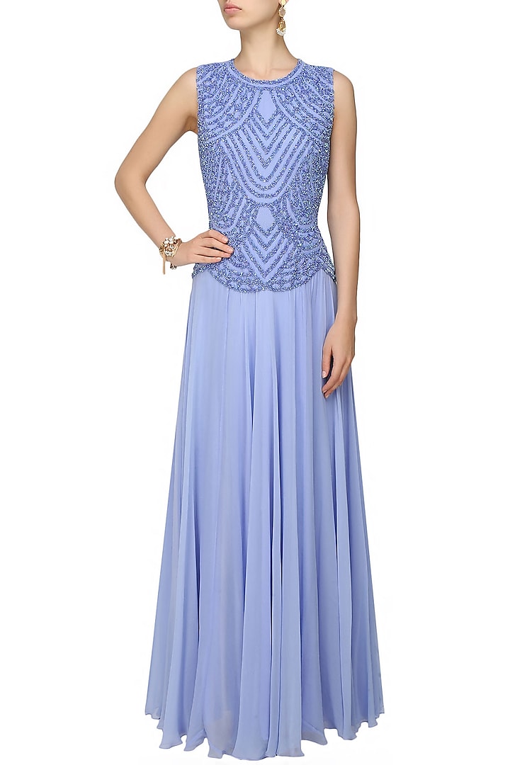Samatvan presents BLUE EMBELLISHED BACKLESS FLOOR LENGTH GOWN available only at Pernia's Pop Up Shop