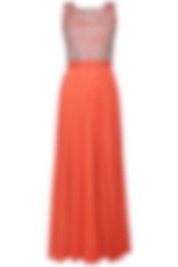 Orange Gown with An Embellished Crop Top by Samatvam By Anjali Bhaskar