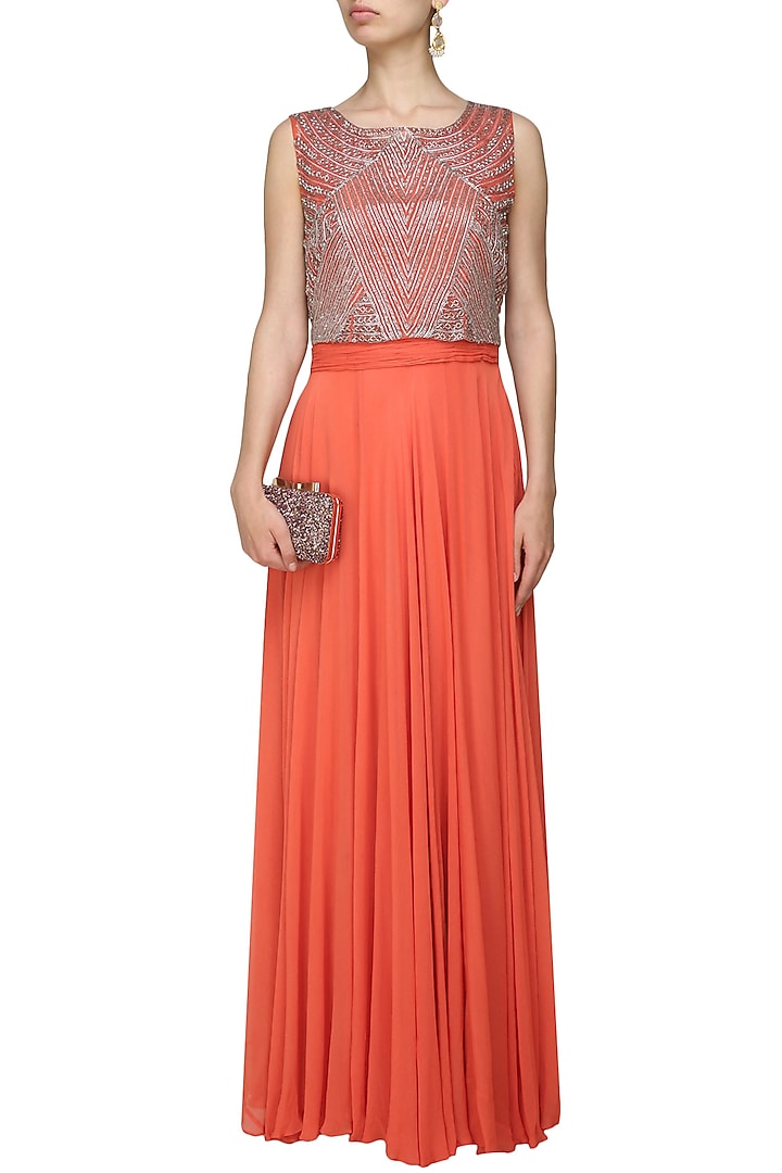 Samatvan presents ORANGE GOWN W/AN EMBELLISHED CROP TOP available only at Pernia's Pop Up Shop