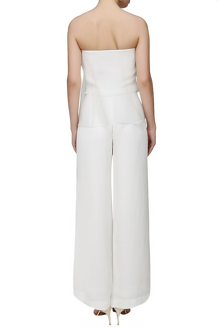Samatvan presents WHITE & BLUE EMBROIDERED TUBE TOP W/ATTACHED SHEERCAPE & PALAZZO PANTS available only at Pernia's Pop Up Shop