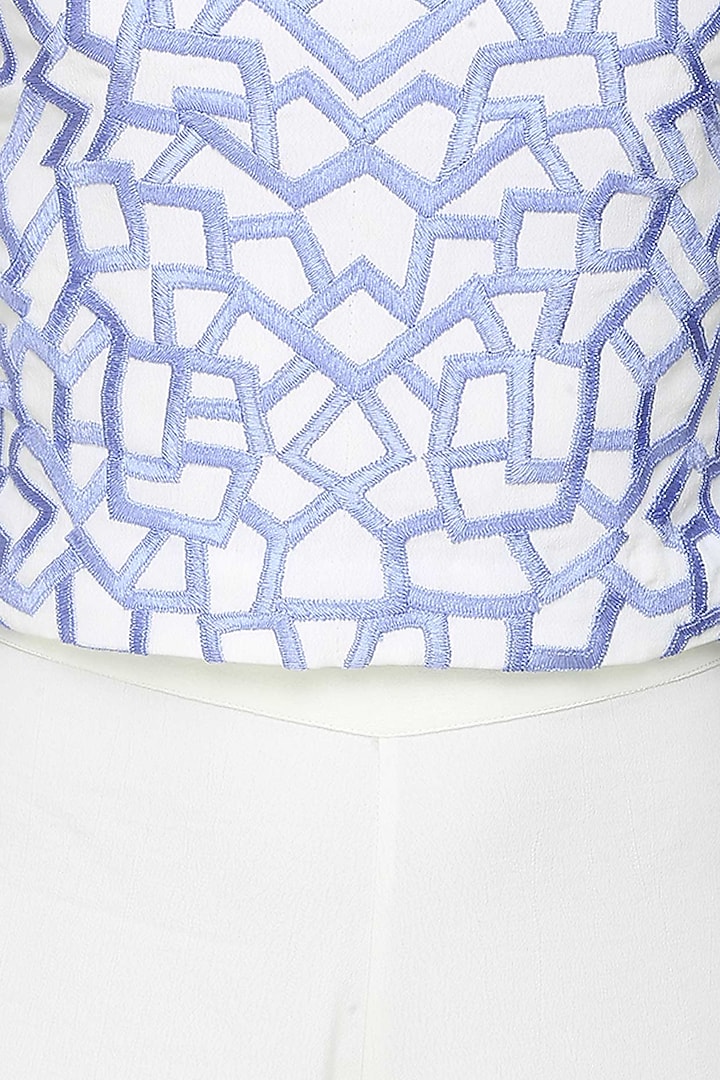 Samatvan presents WHITE & BLUE EMBROIDERED TUBE TOP W/ATTACHED SHEERCAPE & PALAZZO PANTS available only at Pernia's Pop Up Shop
