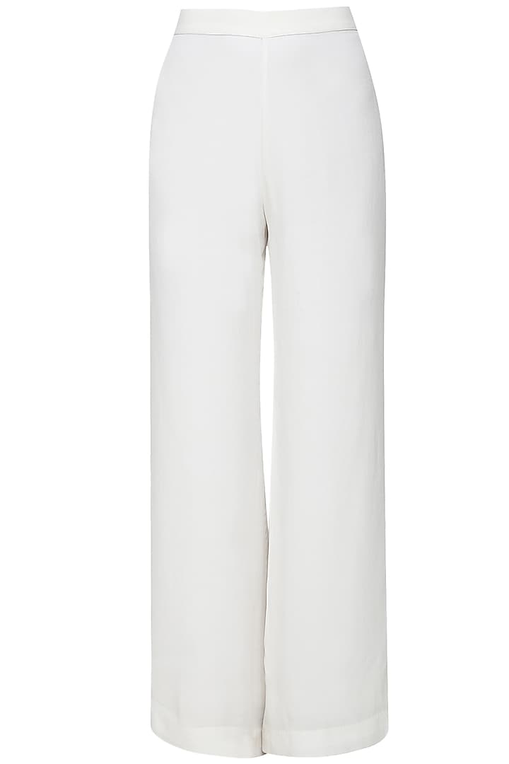 Samatvan presents WHITE & BLUE EMBROIDERED TUBE TOP W/ATTACHED SHEERCAPE & PALAZZO PANTS available only at Pernia's Pop Up Shop