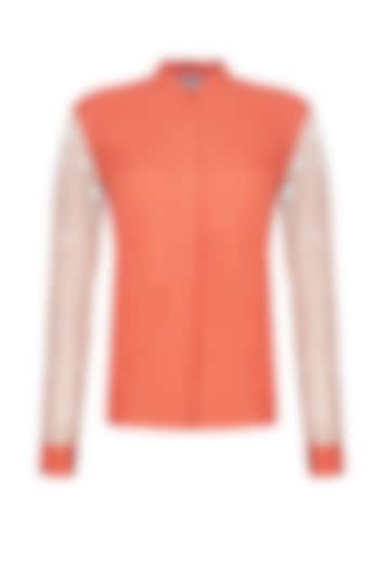 Orange Shirt with Sheer Organza Sleeves by Samatvam By Anjali Bhaskar