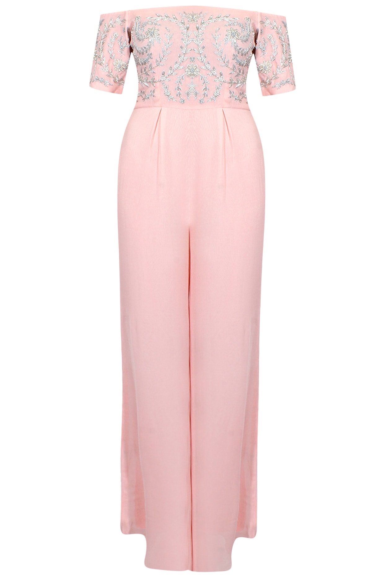 pink cold shoulder jumpsuit