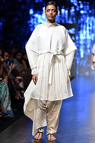 Off White Striped Zohap Style Dhoti Pants by Sayantan Sarkar