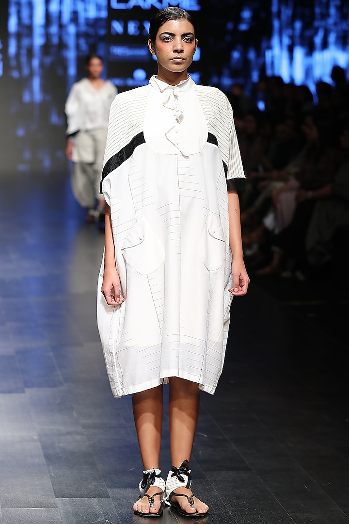 Off White Baggy Striped Dress by Sayantan Sarkar