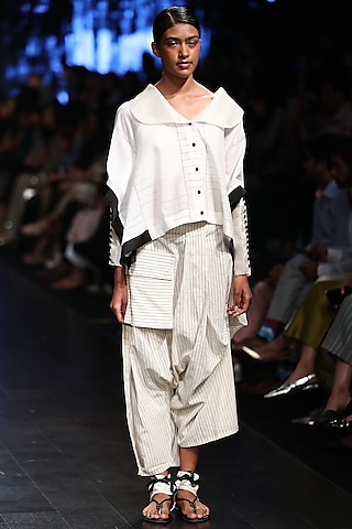 Off White Striped Baggy Trouser Pants by Sayantan Sarkar