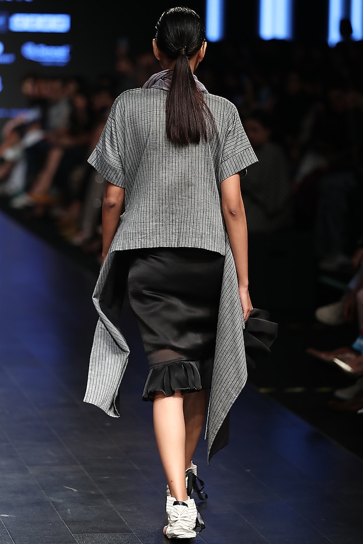 Grey Striped Asymmetric Top by Sayantan Sarkar at Pernia's Pop Up Shop