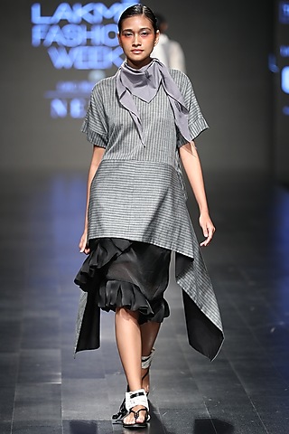 Grey Striped Asymmetric Top by Sayantan Sarkar