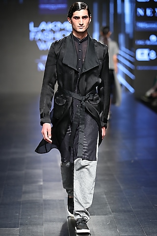 Black Sheer Summer Trench Coat by Sayantan Sarkar Men