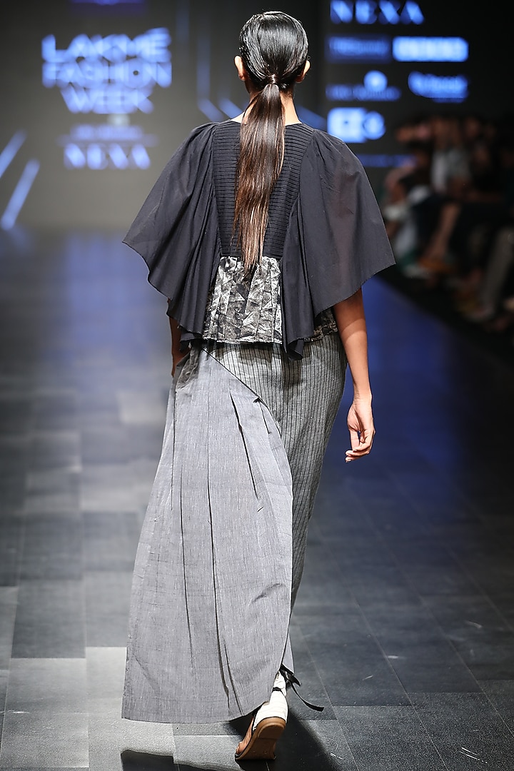 Black Textured Bat Sleeves Top by Sayantan Sarkar at Pernia's Pop Up Shop