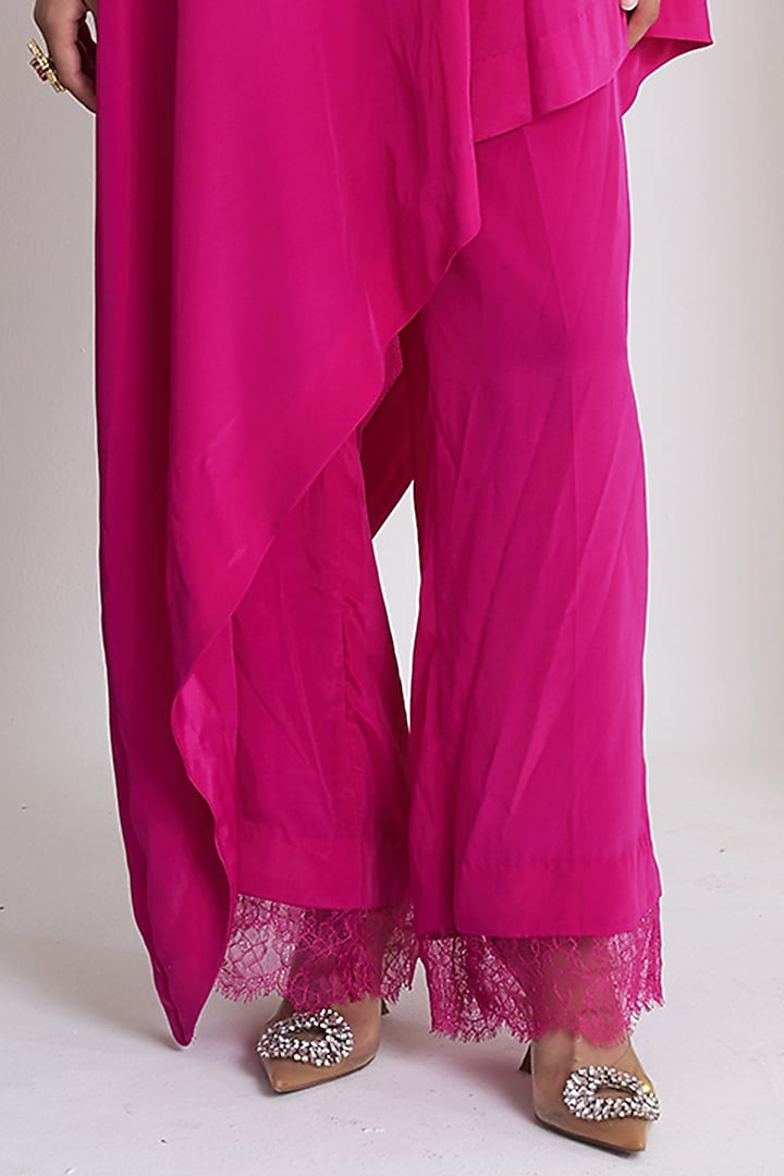Fuchsia Rasgulla Crepe Mirror Work Asymmetrical Kurta Set by Siyona By Ankurita at Pernia's Pop Up Shop