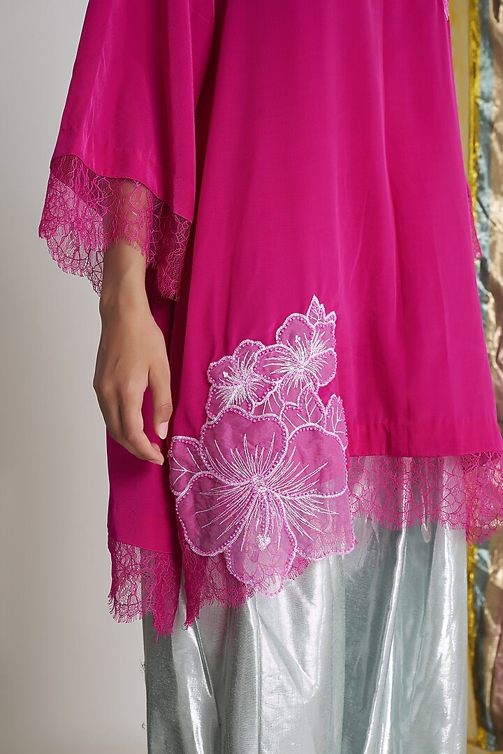 Rani Pink Rasgulla Crepe Cutdana Embroidered Kurta Set by Siyona By Ankurita at Pernia's Pop Up Shop