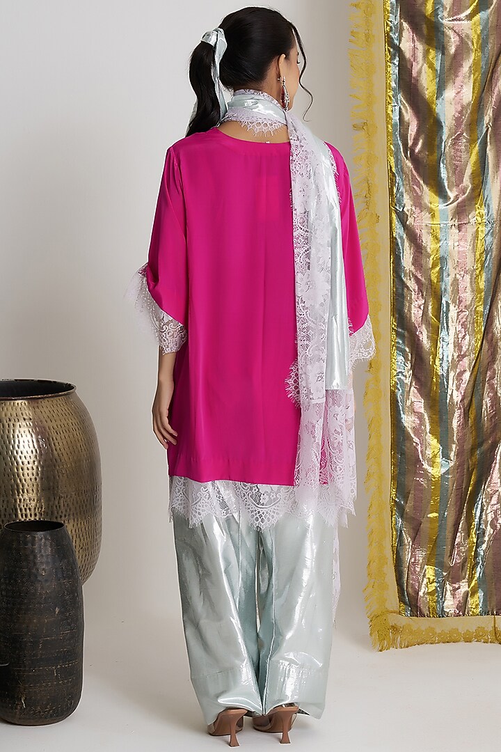 Rani Pink Rasgulla Crepe Mirror Work Kurta Set by Siyona By Ankurita at Pernia's Pop Up Shop