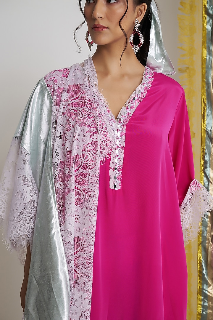Rani Pink Rasgulla Crepe Mirror Work Kurta Set by Siyona By Ankurita at Pernia's Pop Up Shop