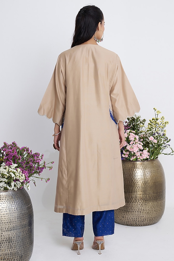 Beige Chanderi Patchwork Kurta Set by Siyona By Ankurita at Pernia's Pop Up Shop