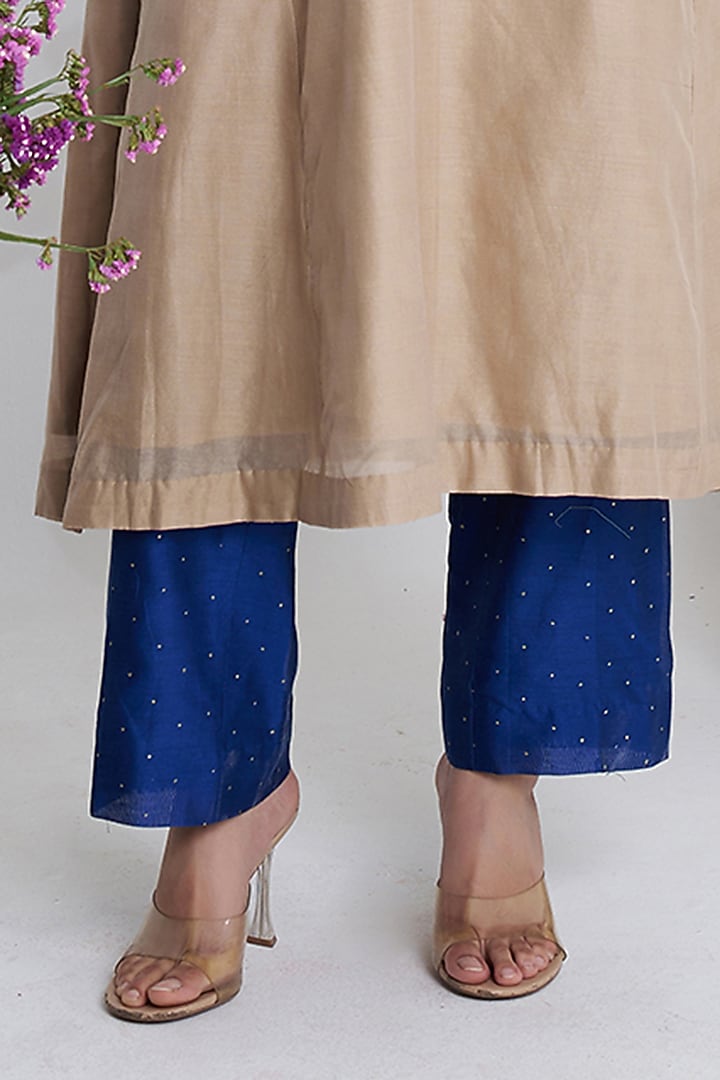 Beige Chanderi Patchwork Kurta Set by Siyona By Ankurita at Pernia's Pop Up Shop