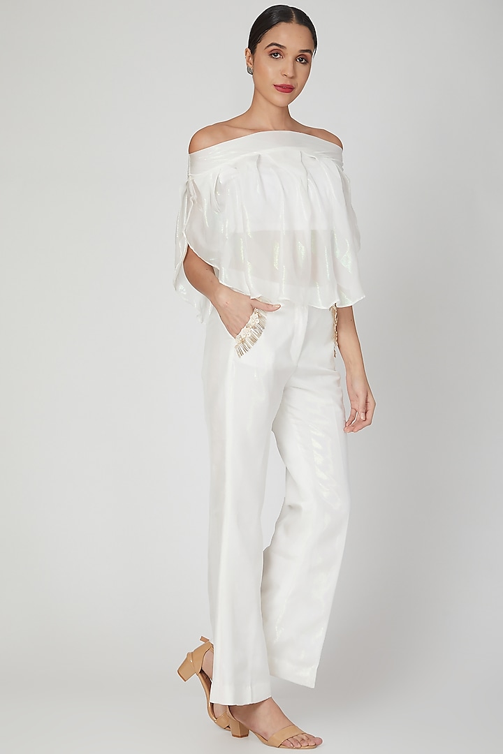White Off-Shoulder Top With Bustier & Pants  by Siyona By Ankurita