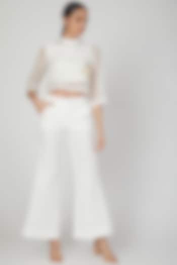 White Embroidered Top With Pants & Inner by Siyona By Ankurita