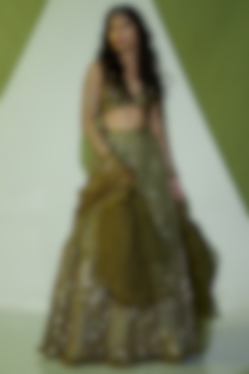 Olive Green Embellished Wedding Lehenga Set by Siyona By Ankurita at Pernia's Pop Up Shop