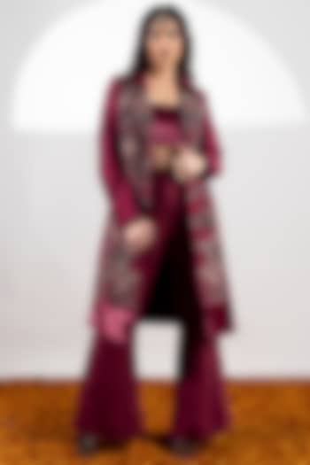 Plum Silk Embellished Jacket Set by Siyona By Ankurita at Pernia's Pop Up Shop