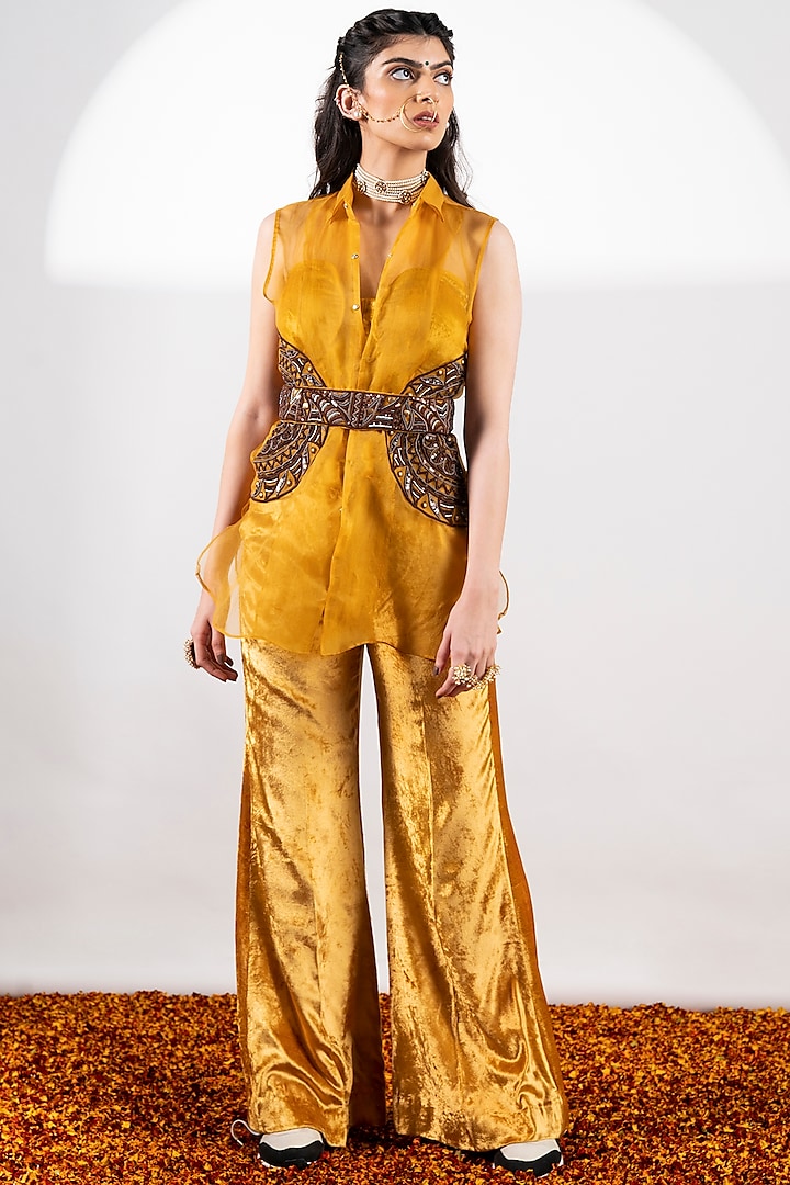 Sunshine Golden Embellished Pant Set by Siyona By Ankurita