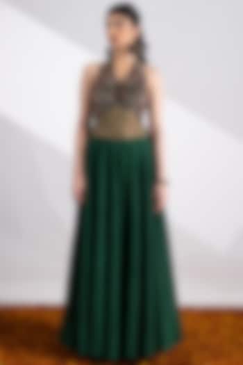 Bottle Green Embellished Jumpsuit by Siyona By Ankurita